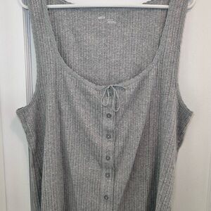 Aerie Heather Gray Sneak Peak Ribbed Button Down Tank Top Women’s XXL